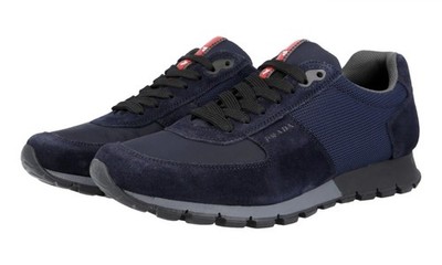 PRADA Leather Nylon Bike Prax Sneakers - 4E2700 - Blue - NEW