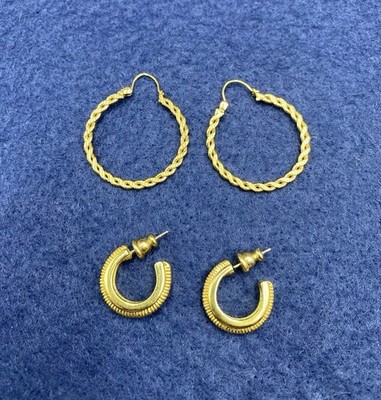 Hoop Gold Tone Earrings For Pierced Ears Two Pairs