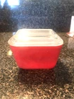 Vintage Pyrex Red Refrigerator Dish 0501 with lid501-c Ribbed
