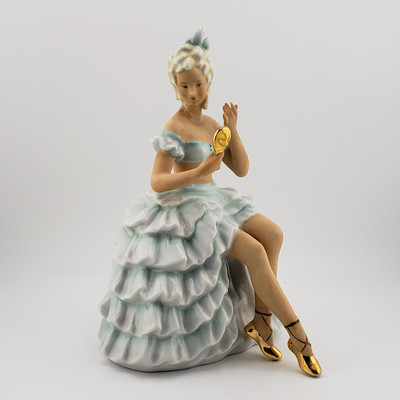 Wagner & Apel Ballerina With Mirror Porcelain Figure 1935-49 Neck Repair *Read*