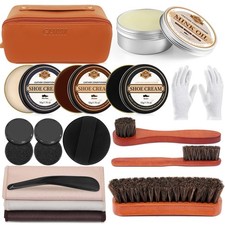 16PCS Leather Shoe Polish Kit,Shoe Shine Kit with Black/Brown Shoe Polish,Sho...