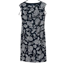 Tommy Hilfiger Womens Dress Black White Floral Lined Runched Side Stretch 8
