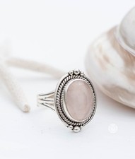 Rose Quartz Oval Ring, 925 Sterling Silver Gemstone Ring, Statement Ring