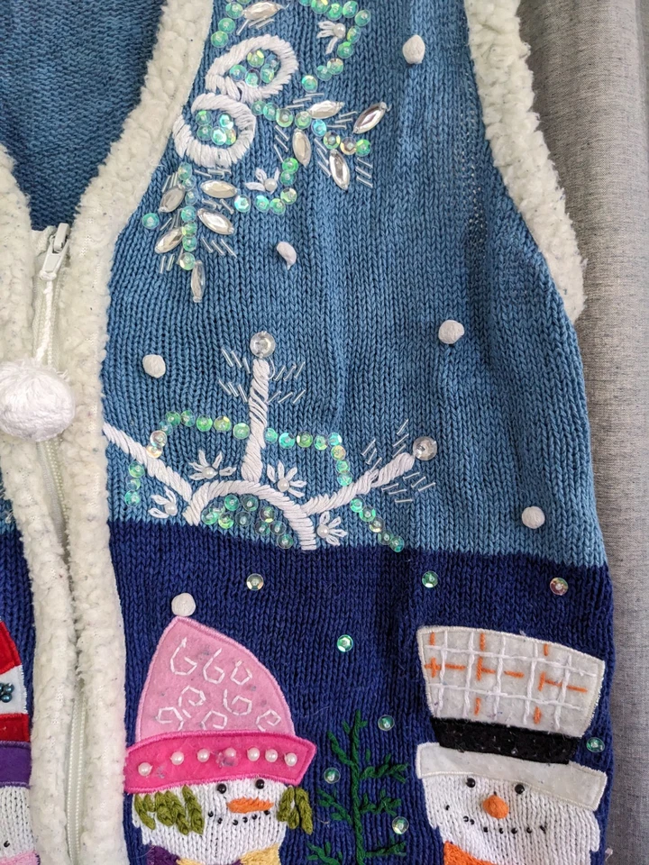 Novidade Colete Feminino de Inverno Férias M Em Recurso Boneco de Neve Lantejoulas Natal - Imagem 2 de 4