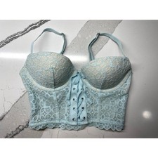 Victoria  s Secret Long Line Demi Bra Corset Size 34B Mint Lace Coquette Regency