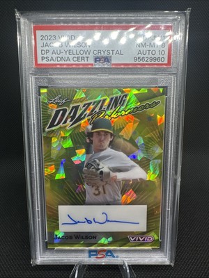 Jacob Wilson Rookie Auto PSA 8/10 2023 Leaf Dazzling Performers Yellow SSP /10