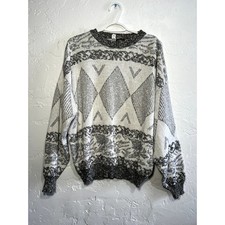 Vintage colore geometric mens crew neck sweater XL grandpacore retro cozy