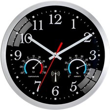 Funk Wanduhr, Funkuhr Wand mit Temperaturanzeige und Luftfeuchtigkeit, Modern...
