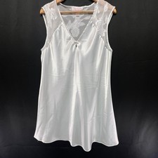 Oscar de la Renta Pink Label White Satin Lace Mesh Coquette Chemise Nightgown M