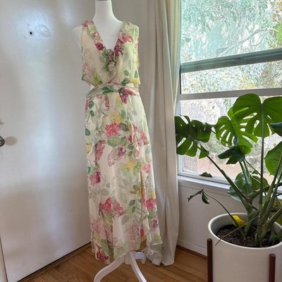 Zara Floral Chiffon Maxi Dress   Medium