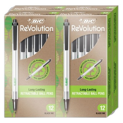 BIC Revolution Clic Stic Ballpoint Pens, Black, Medium Point, 48 Pack