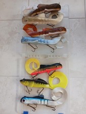 7 Musky Fishing Lures: 5 Bulldawg Pounders + 2 Curly Tails + Flambeau Tackle Box