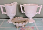 Vtg Jeanette Pink Milk Glass Cream Pitcher Sugar Bowl Baltimore Pear Trinket Dis