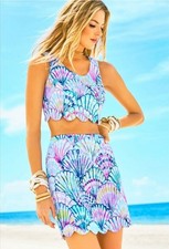 Lilly Pulitzer Cadden Set Serene Blue Oh Shello Crop Top Skirt Sz 4 2 Piece
