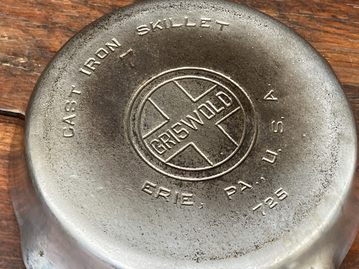 Griswold Cast Iron #7 Large Logo Chrome Skillet with Wooden Handle