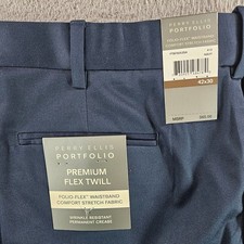 Perry Ellis Portfolio Mens Navy Premium Flex Twill Dress Pants 42x30 NEW NWT