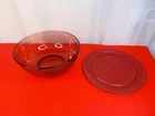 VTG Pyrex 7404-S Cranberry Ribbed Glass Mixing Bowl Cranberry 4.5L With Lid