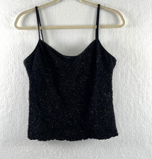 Vintage Cinema Etoile Fuzzy Camisole Tank Top Black Metallic Silver Shimmer XS/S