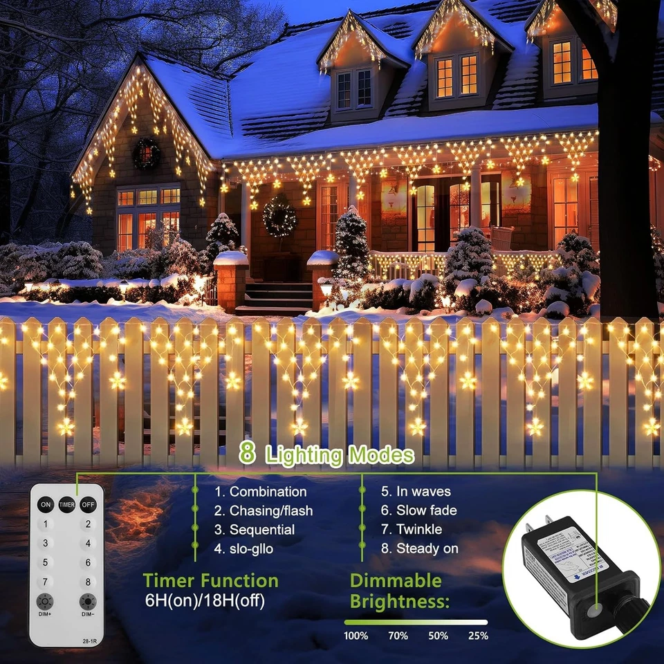 Christmas Fairy Lights LED Icicle Waterfall Connectable Outdoor Xmas Home Decor - Image 3 of 4