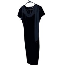 Social Circles Black Velvet Evening Dress Sheath Draped Shawl Collar Size 10