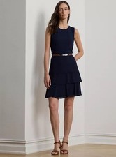 $135 Lauren Ralph Lauren Women's Crinkle Georgette Shift Dress Navy Size 10