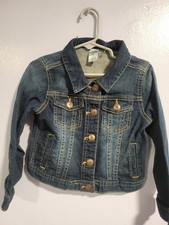 Kids Denim Jacket Blue Button Front Long Sleeve Casual Solid for Fall Spring
