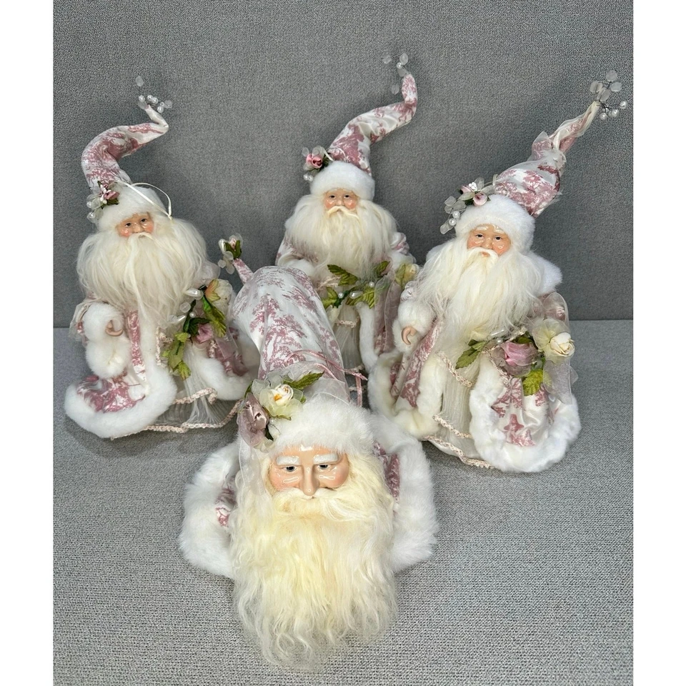 Set/4 rosa viktorianische Santa Shabby Chic Weihnachten Cottagecore Ornamente Topper