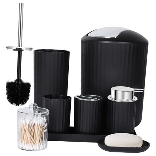 8-Piece Black Bathroom Accessories Set - Complete Modern Essentials