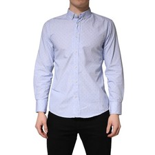 Camicia THREE STROKE blu chiaro maniche lunghe cotone uomo vestito 40/US15.75...