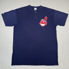 Vintage Majestic Cleveland Indians Chief Wahoo Henley T-Shirt Men's XL MLB 9