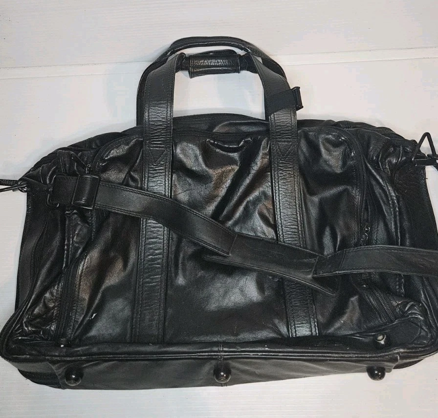 Bolso de Lona de Fin de Semana TUMI Cuero Negro 20" Expandible De Colección Foto 2 de 4