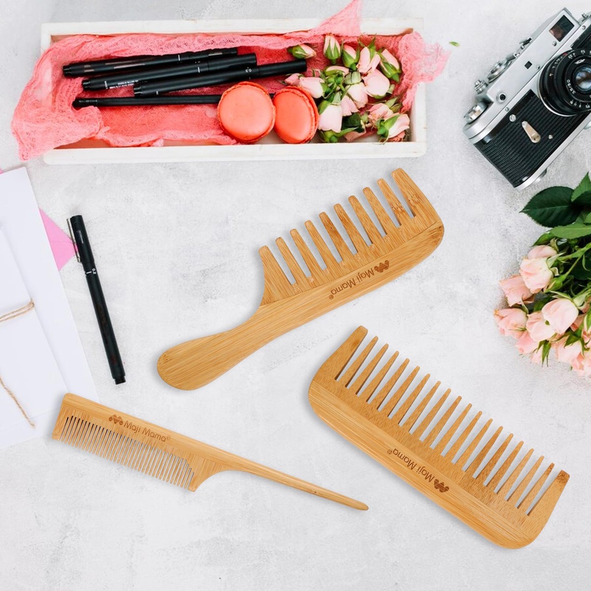 5 Bamboo Anti-Static Hair Combs Set: Wide Tooth, Rat Tail, Fine Tooth for 5 Pcs Comb set for Women Men Natural Handmade Bamboo Anti  main image 4
