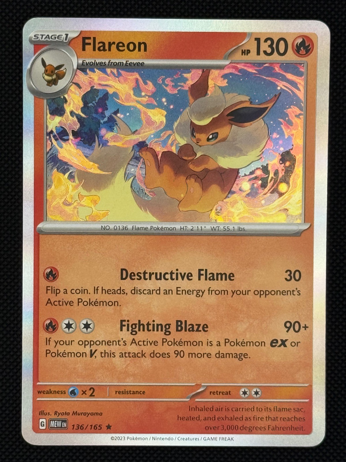 Flareon 136/165 Rare 151 Holo Near Mint