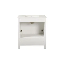 Luxury 30-Inch Bathroom Vanity with Carrara Marble Top, Ceramic Sink, Quiet