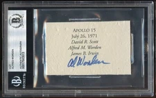 Alfred Worden d2020 signed autograph 3x4 cut Astronaut Appollo 15 BAS Slabbed