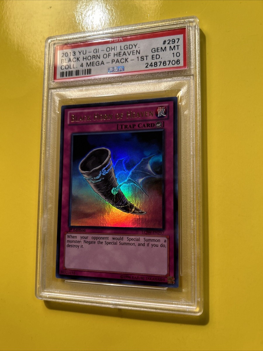 YuGiOh BLACK HORN OF HEAVEN #LCJW-EN297🔥PSA 10 GEM🔥1st EDITION