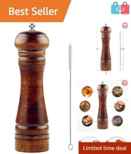 8-Inch Wooden Pepper and Salt Mill with Cleaning Brush - Ergonomic Design
