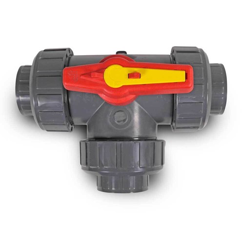 Praher 3-Wege Ø 50mm Kugelhahn S4 PVC-U - T Kugel | für Pool, Teich + Schwimmbad - Bild 4 von 5