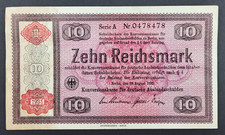 GERMANY BANKNOTE 10 Reichsmark Konversionskasse P-208 (Overprint on P-200) VF