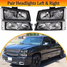 4PCS Headlights Assembly + Bumper Lamp For 2003-2006 Chevy Silverado Avalanche