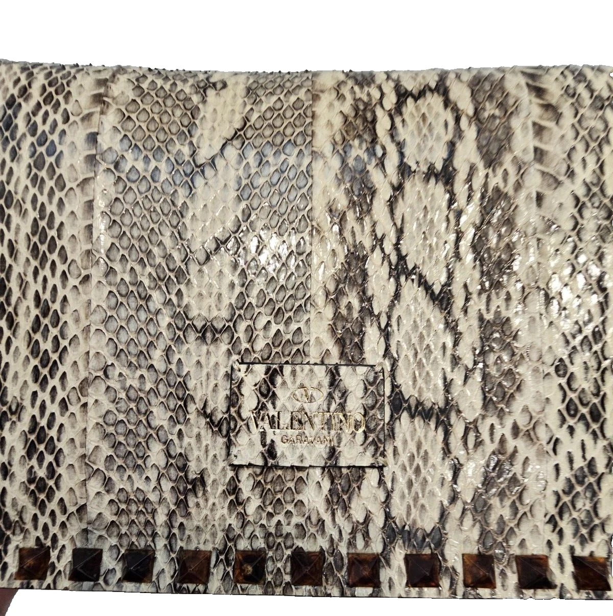 VALENTINO Pochetta Borchie Rock Python Marrone e Beige con Cinturino da polso Mai Usata!