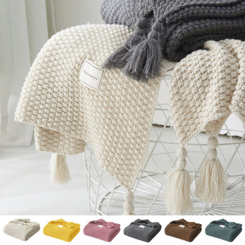 Luxury Knitted Tassel Blanket Sofa Bed Throws Double & King Size Soft Warm Rugs - Foto 1 di 13