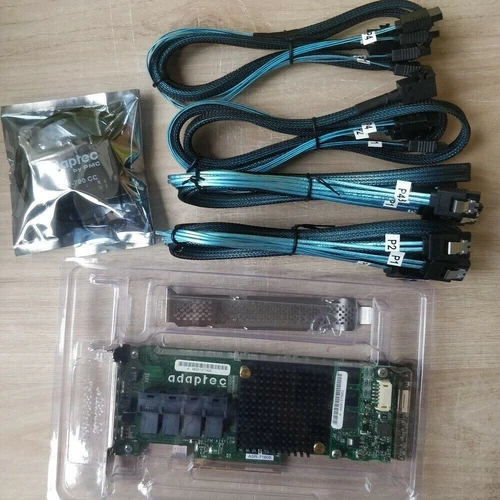 Adaptec ASR 71605 1GB 16Port PCIe Raid w/ Battery & 4x Cables SFF-8643 to SATA