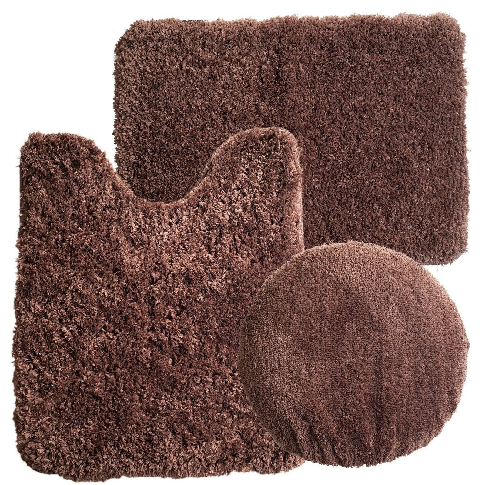 Lavish Home 3 Piece Super Plush Bath Rug Set Brown Toilet Seat Cover