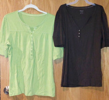 2 Women's Apt 9 Elbow Henley Tops Large Lime Green & Brown -4663