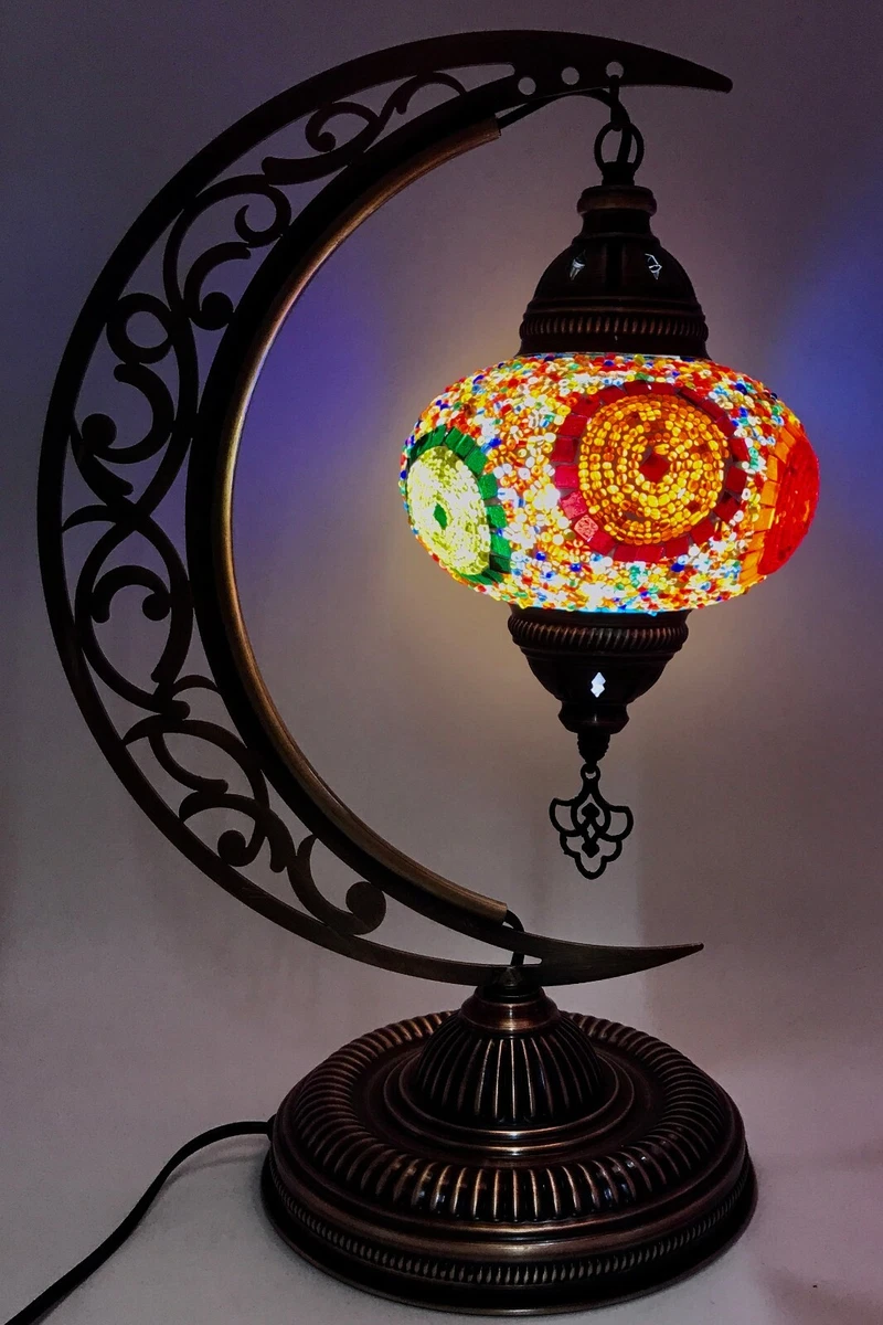 Cresant Moon Lamp Turkish Colourful Table Lamp Night Lights Mosaic