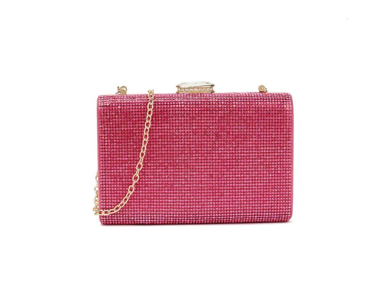 Fuchsia Pink Crystal Diamanté Box Clutch Bag