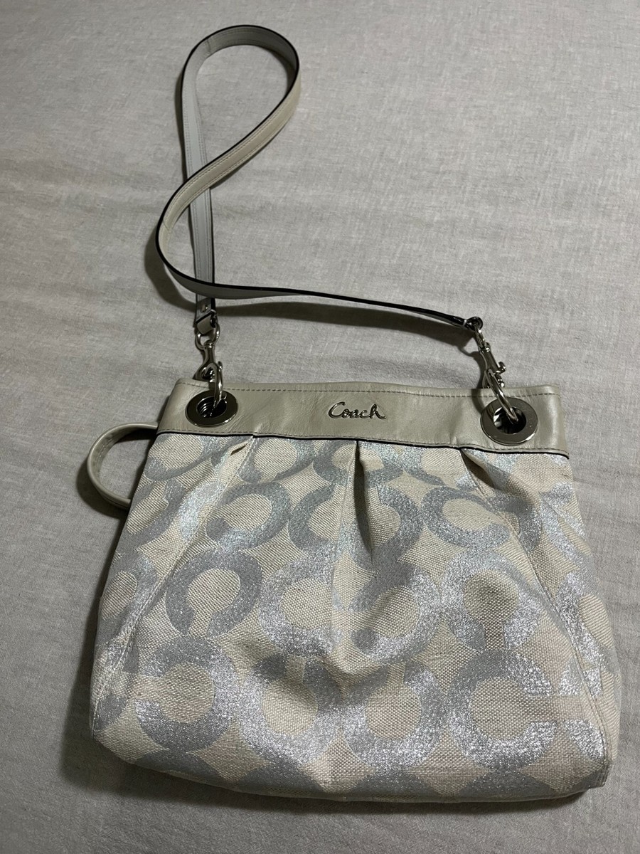 COACH Ashley Signature Silver And Cream Handbag # D1273-21021E | eBay