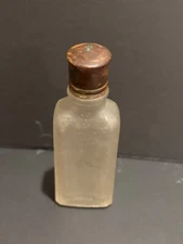 Vintage Frosted Glass Lotion Bottle Metal Lid 4.5"
