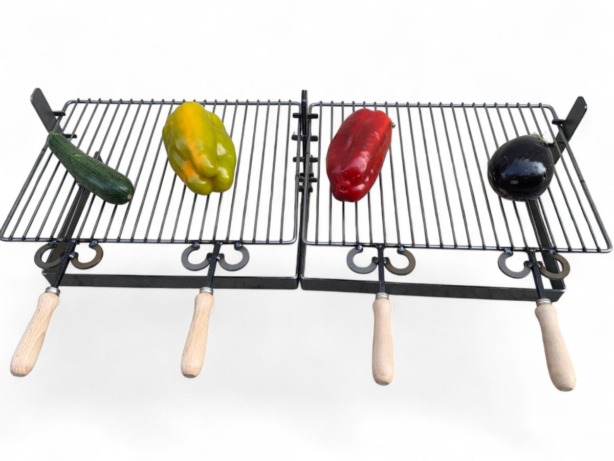 Griglia Bistecchiera In Ferro Per Barbecue – 50x38 Cm, Regolabile Su 3 Altezze, Manici In Legno, Pesante E Robusta